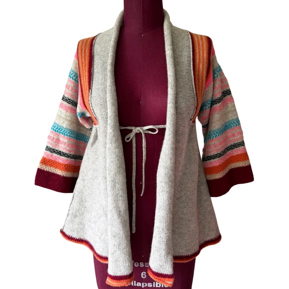 Free People Sweaters - Free People Cardigan‎ Sweater  Boho Striped Wool Blend Grey Medium